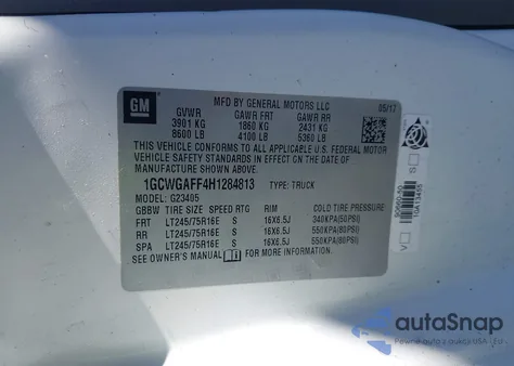 2017 Chevrolet Express 2500 Work Van z USA, uszkodzony, nr VIN 1GCWGAFF4H1284813